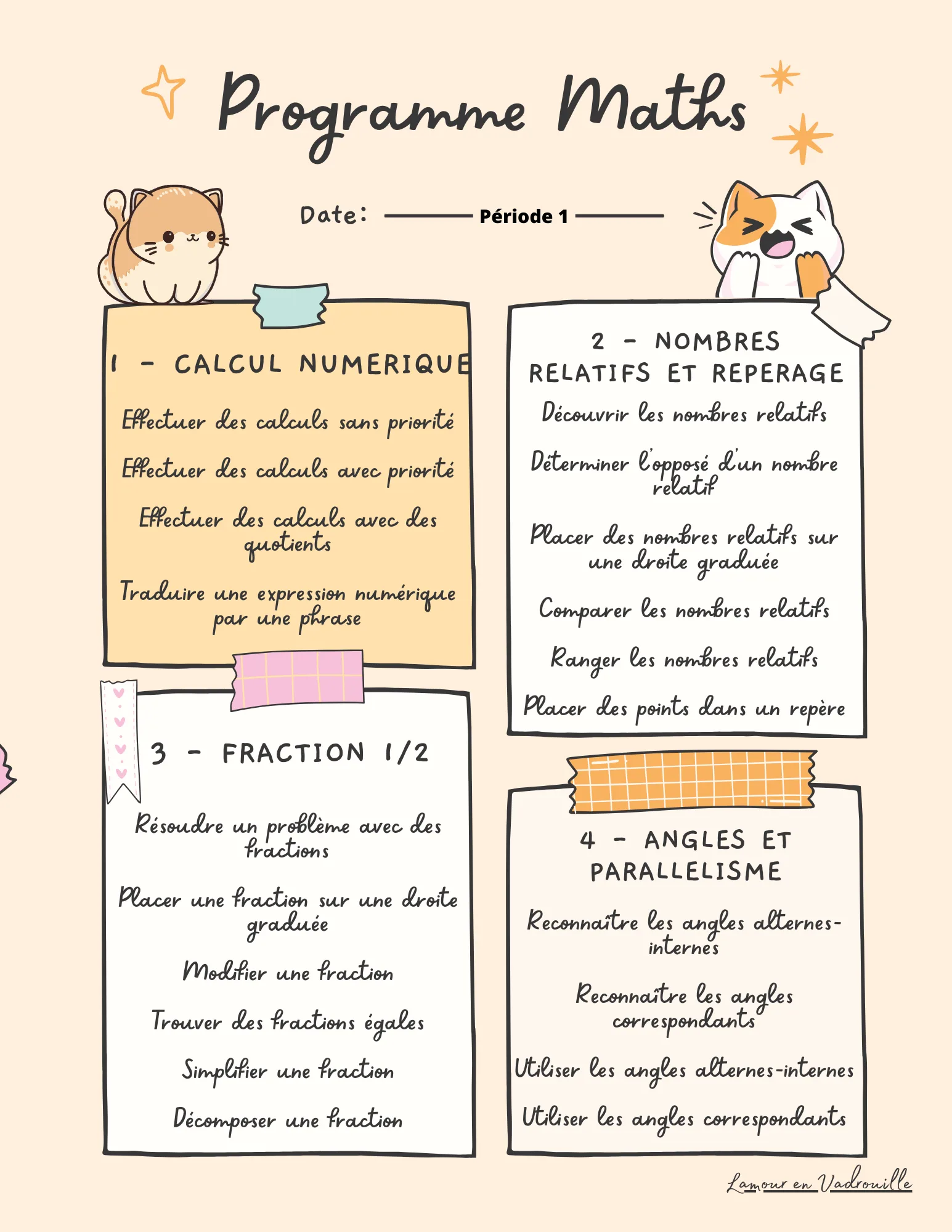 Programme période 1 maths 5e