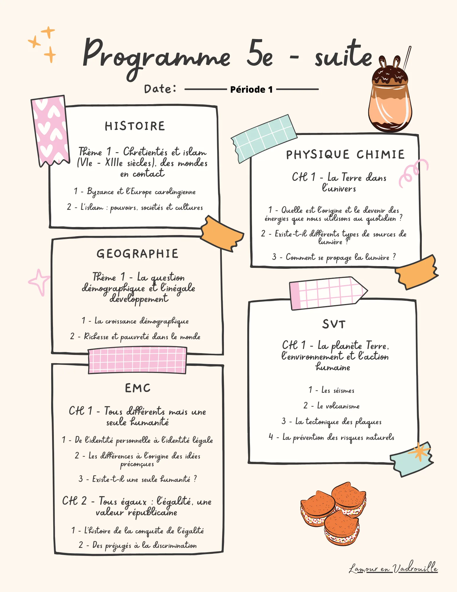 Programme période 1 suite 5e
